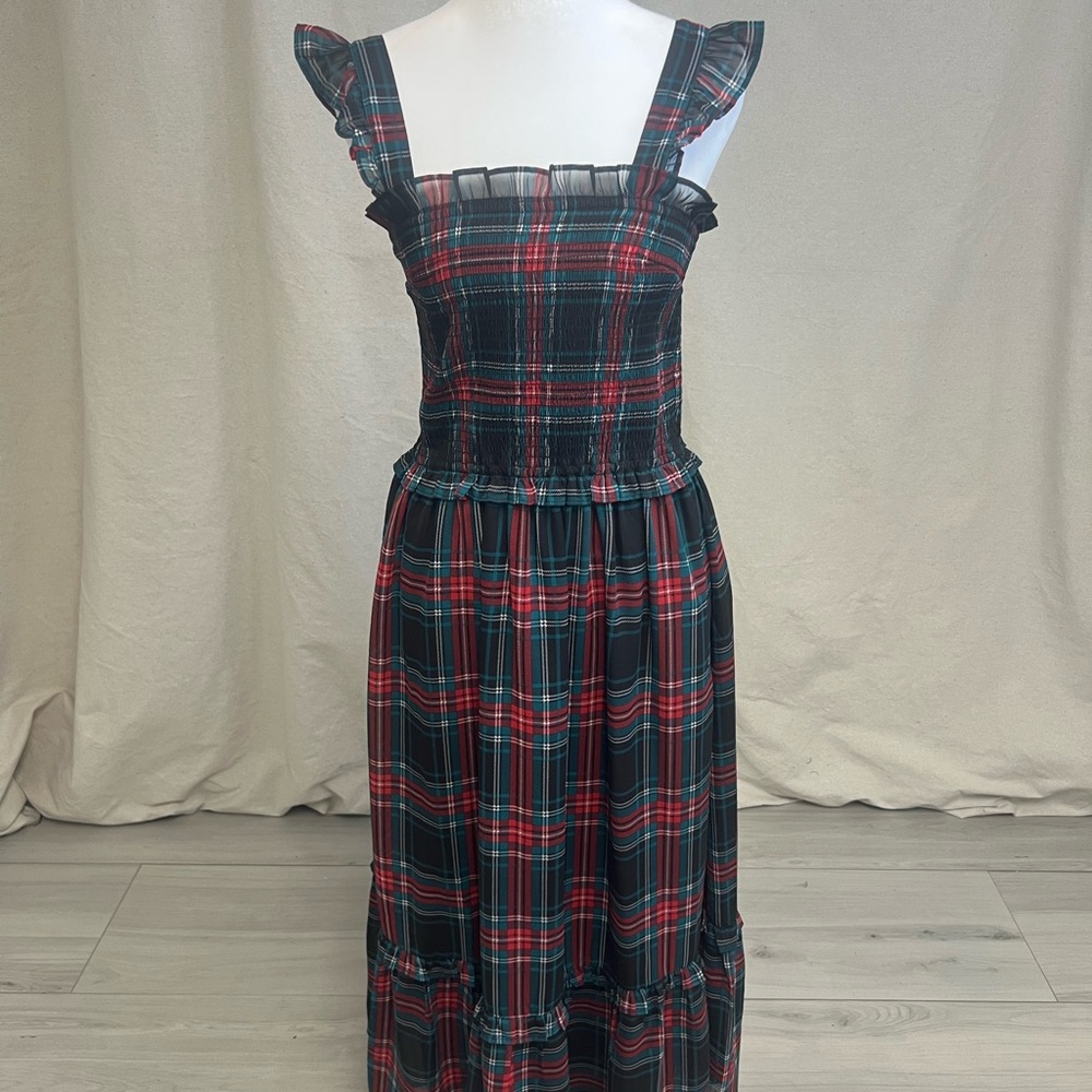 Draper James Kimberly Smocked Midi Dress in Georgia Plaid Preppy Ruffle Sz S - Picture 3 of 10